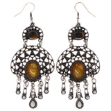 Silver-Tone & Yellow Colored Metal Dangle-Earrings With Crystal Accents #LQE3574