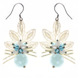 Bow Lace AB Finish Dangle-Earrings Bead Accents White & Blue #LQE3588