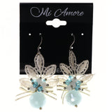 Bow Lace AB Finish Dangle-Earrings Bead Accents White & Blue #LQE3588