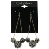 Silver-Tone & Black Colored Metal Dangle-Earrings With Crystal Accents