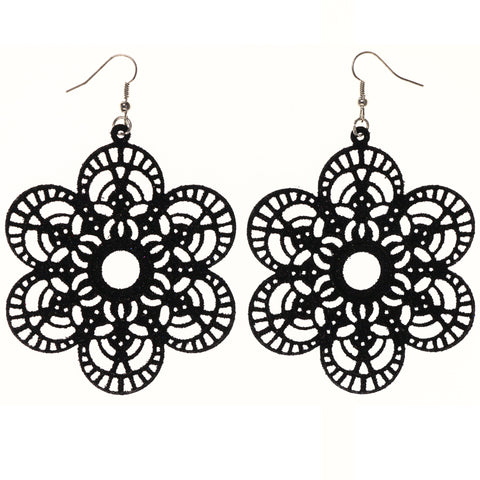 Flower Glitter Dangle-Earrings Black Color  #LQE3590