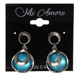 Blue & Silver-Tone Colored Metal Drop-Dangle-Earrings With Bead Accents #LQE3591