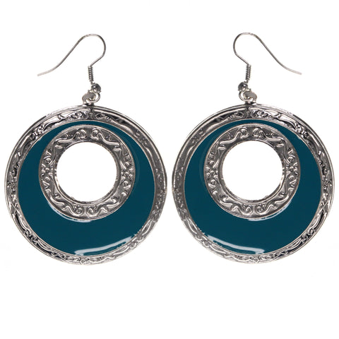 Blue & Silver-Tone Colored Metal Dangle-Earrings #LQE3592
