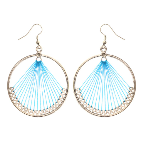 Blue & Silver-Tone Colored Metal Dangle-Earrings #LQE3613