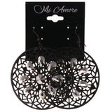 Black & Silver-Tone Colored Metal Dangle-Earrings With Bead Accents #LQE3619