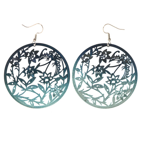 Flower Ombre Dangle-Earrings Blue & Silver-Tone Colored #LQE3622