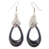Blue & Silver-Tone Colored Acrylic Dangle-Earrings With Bead Accents #LQE3642