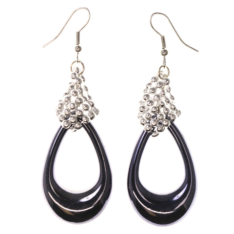 Blue & Silver-Tone Colored Acrylic Dangle-Earrings With Bead Accents #LQE3642