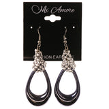 Blue & Silver-Tone Colored Acrylic Dangle-Earrings With Bead Accents #LQE3642