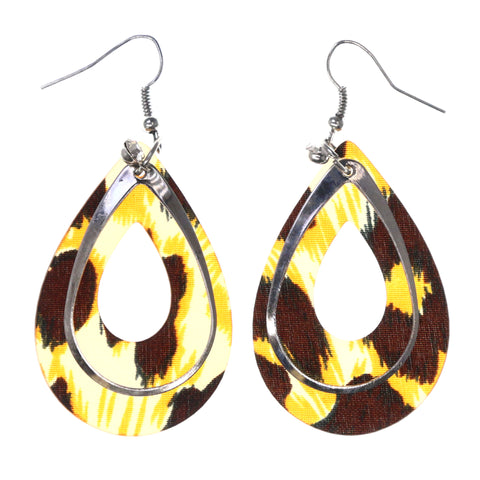 Cheetah Dangle-Earrings With Crystal Accents Orange & Black Colored #LQE3659
