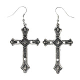 Cross Dangle-Earrings Silver-Tone & Black Colored #LQE3660