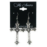 Cross Dangle-Earrings Silver-Tone & Black Colored #LQE3660