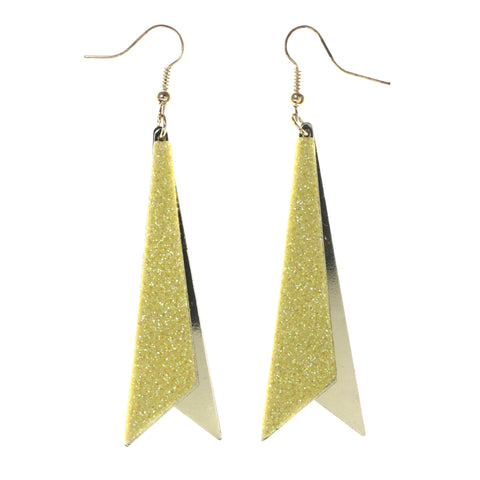 Glitter Sparkle Dangle-Earrings Yellow & Gold-Tone Colored #LQE3675