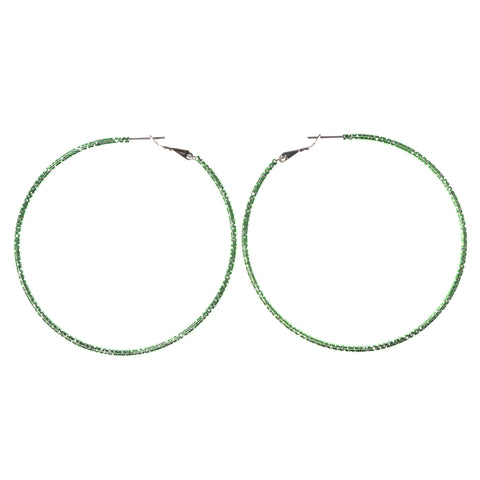Green & Silver-Tone Colored Metal Hoop-Earrings #LQE3679