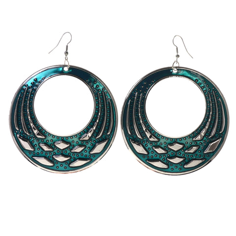 Green & Silver-Tone Colored Metal Dangle-Earrings #LQE3680