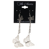 Butterfly Dangle-Earrings Silver-Tone Color  #LQE3693