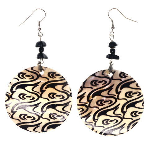 Black & White Colored Shell Dangle-Earrings With Bead Accents #LQE3695