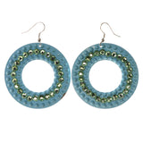 Blue & Green Colored Metal Dangle-Earrings With Crystal Accents #LQE3696