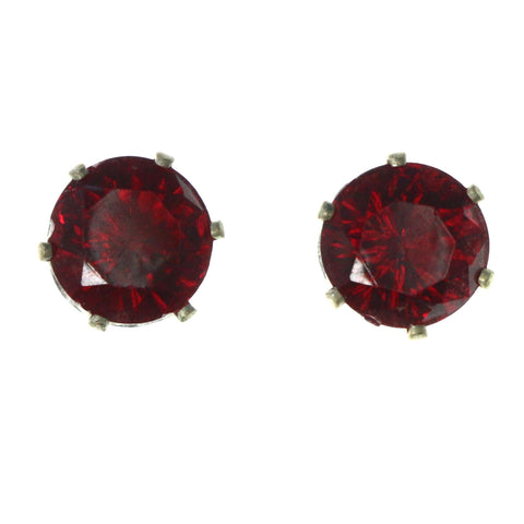 Red & Silver-Tone Colored Metal Stud-Earrings With Crystal Accents #LQE3701