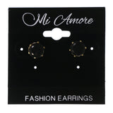 Black & Silver-Tone Colored Metal Stud-Earrings With Crystal Accents #LQE3703