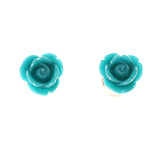 Rose Stud-Earrings Green & Silver-Tone Colored #LQE3704