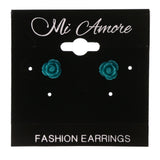 Rose Stud-Earrings Green & Silver-Tone Colored #LQE3704