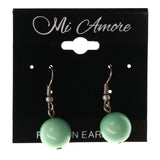 Green & Silver-Tone Colored Acrylic Dangle-Earrings With Bead Accents #LQE3710