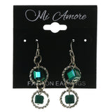 Green & Silver-Tone Colored Metal Dangle-Earrings With Bead Accents #LQE3714