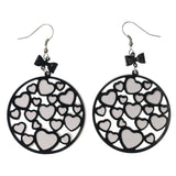 Heart Bow Dangle-Earrings White & Black Colored #LQE3720