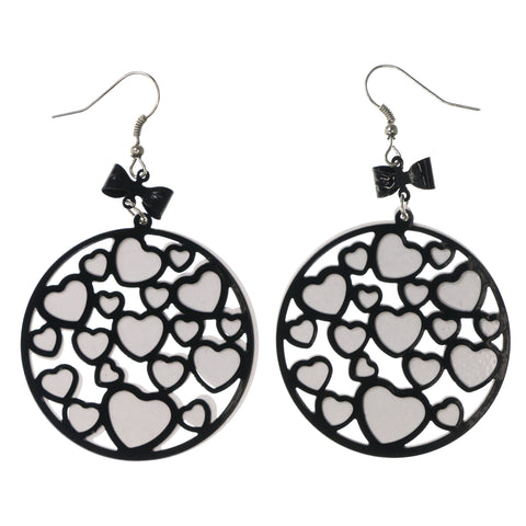 Heart Bow Dangle-Earrings White & Black Colored #LQE3720