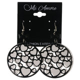 Heart Bow Dangle-Earrings White & Black Colored #LQE3720