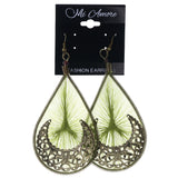 Green & Gold-Tone Colored Fabric Dangle-Earrings #LQE3727