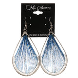Blue & Silver-Tone Colored Fabric Dangle-Earrings #LQE3729