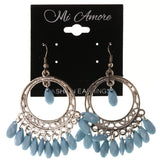 Blue & Silver-Tone Colored Metal Dangle-Earrings With Bead Accents #LQE3756