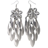 Flower Chandelier-Earrings Silver-Tone Color  #LQE3760