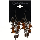 Brown & Silver-Tone Colored Metal Dangle-Earrings With Bead Accents #LQE3769
