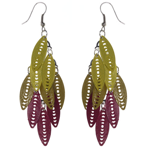 Yellow & Pink Colored Metal Chandelier-Earrings #LQE3772
