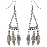 Leaf Dangle-Earrings With Crystal Accents  Silver-Tone Color #LQE3774