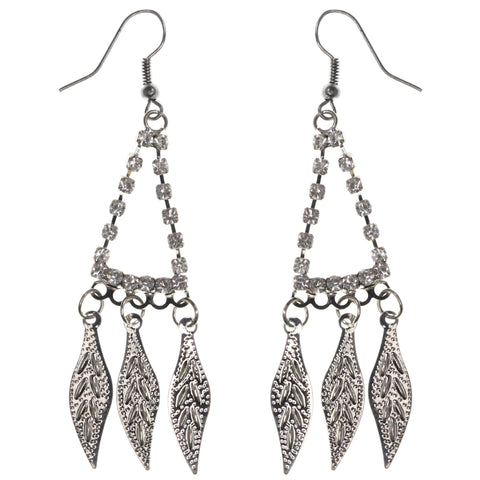 Leaf Dangle-Earrings With Crystal Accents  Silver-Tone Color #LQE3774