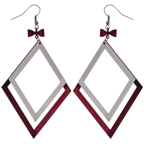 Bow Dangle-Earrings Red & White Colored #LQE3778