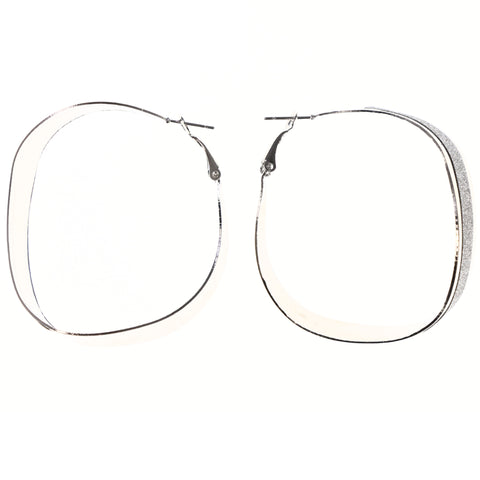 Glitter Sparkle Hoop-Earrings Silver-Tone Color  #LQE3786
