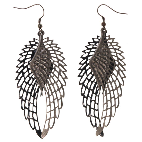 Wing Dangle-Earrings Silver-Tone & Black Colored #LQE3793