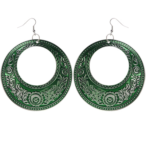 Green & Silver-Tone Colored Metal Dangle-Earrings #LQE3797