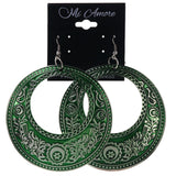 Green & Silver-Tone Colored Metal Dangle-Earrings #LQE3797
