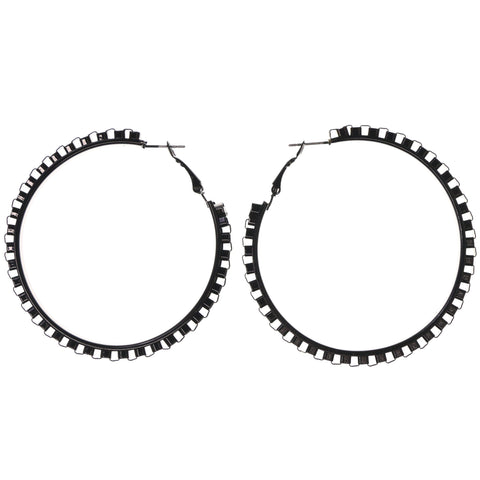 Black Metal Hoop-Earrings #LQE3800