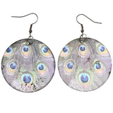 Peacock Feathers Dangle-Earrings Colorful & Silver-Tone Colored #LQE3801