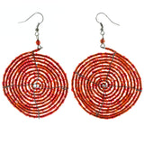 Red & Silver-Tone Colored Acrylic Dangle-Earrings With Bead Accents #LQE3808