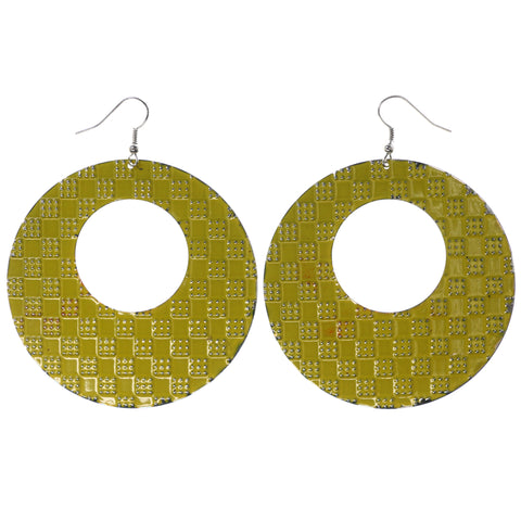 Yellow & Silver-Tone Colored Metal Dangle-Earrings #LQE3810
