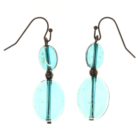 AB Finish Dangle-Earrings With Bead Accents Blue & Silver-Tone Colored #LQE3814