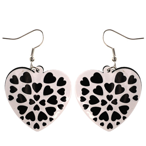 Heart Dangle-Earrings White & Black Colored #LQE3821